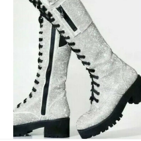 Rhinestones Dolls Kill Club Exx Bling Combat Boots - Picture 4 of 5